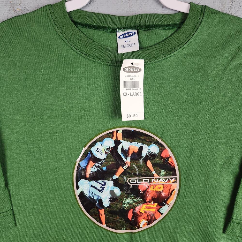 Vintage Old Navy Shirt Mens XXL Green Football Graphic Tee Made USA 90s